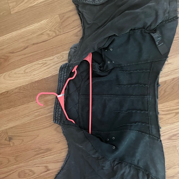 Free People Moto Jacket Black Women XS Distressed Cropped Cotton - Picture 6 of 7